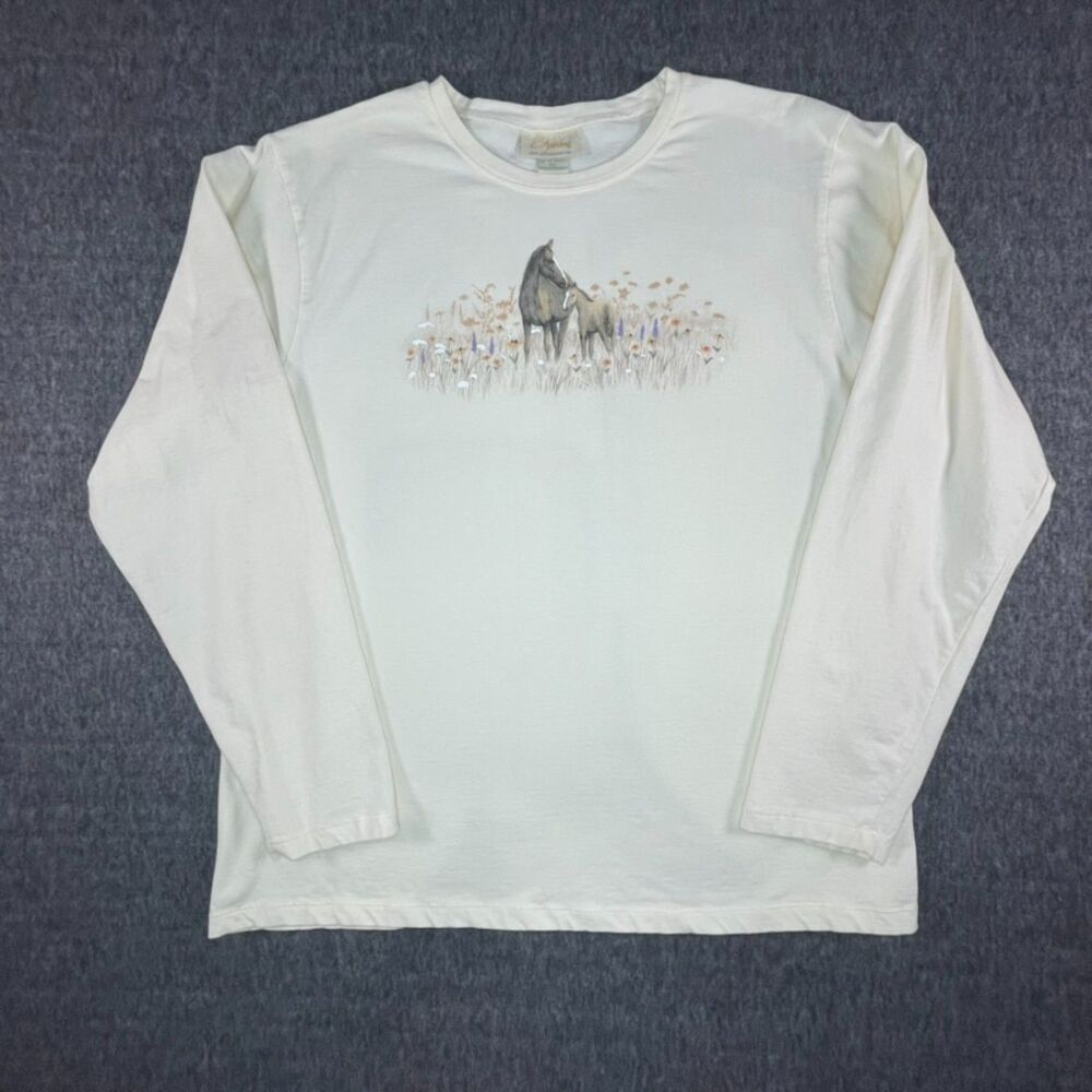Artisans Vintage Horse Graphic Equestrian Shirt XXL Cream Western Boho Cowboy - Picture 2 of 8